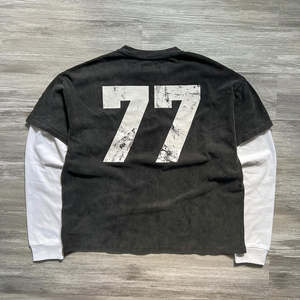 Camiseta de punto de algodón para hombre, ropa de calle de nuevo diseño personalizada con estampado de letras ecológico, doble capa, manga larga, lavado ácido, 100% - Product Image 2