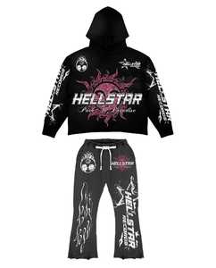 Conjunto Deportivo Informal Personalizado para Hombre, 2 Piezas, Sudadera con Capucha y Pantalones Deportivos, 100% Algodón, Transpirable, con Estampado Puff - Product Image 2