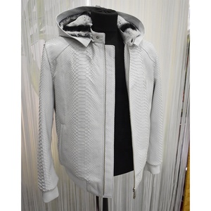 Heren Python Reliëf Leren Jas, Nieuwe Afneembare Capuchon Stijl Echt Zwart Koeienleer - Product Image 4