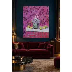 Fida Matisse Nature morte avec des citrons contre un mur rose, impression sur toile - Product Image 3