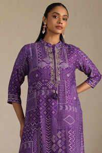 Trending Traditional Purple Bandhani Print Kurti Cotton Blend with Zardosi Natural Waistline Washable All Sizes Available <b>Sale</b> - Product Image 2