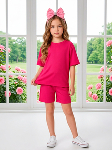 Set T-Shirt a Maniche Corte e Pantaloncini in Cotone Corduroy Grigio Eco-Friendly per Ragazze, Tinta Unita, Outfit Primavera Autunno - Product Image 5