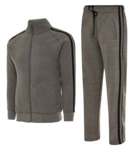 Ensemble de survêtements en molleton de coton 100% pour homme, gris avec rayures noires, fermeture à glissière, vêtements de sport et de sport avec logo - Product Image 4