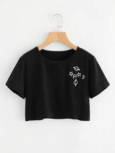 Customized Your Brand Logo Label T-<b>shirt</b> DTG Screen Print T-<b>shirt</b> in Stock <b>Black</b> Crop Top Women T-<b>shirt</b> Custom Crop Tops - Product Image 6