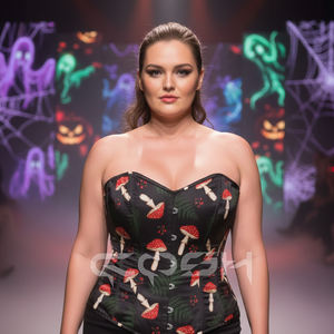 Corset surbuste personnalisé en satin noir à imprimé champignons, avec baleines en acier, amincissant la taille, pour la mode et les soirées - Product Image 5