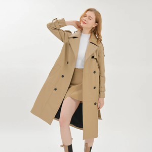 Abrigo de Cuero Tipo Gabardina para Mujer, Piel de Oveja Genuina, Color Marrón, Abrigo Largo de Invierno - Product Image 5