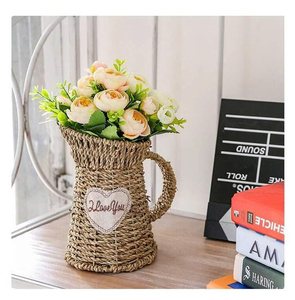 Panier en jonc de mer pichet avec pot Vase panier à main décor fleur tissé navire centre haut artificiel - Product Image 4