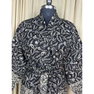 Yak Wool Blend Cozy Warm Winter Romance Loungewear <b>Women's</b> Black Paisley Cardigan House Coat Quirky Pockets Free Kimono <b>Robe</b> - Product Image 2