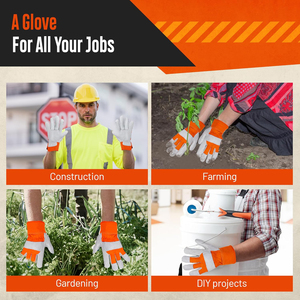 Guantes de trabajo de Palma de piel de vaca dividida de alta resistencia al por mayor para proyectos de paisajismo y bricolaje de operación de equipos de construcción - Product Image 4