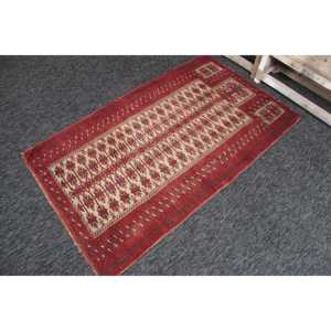 พรมตุรกีขนาดเล็ก 3.2x5.4 ฟุต พรมวินเทจ พรมลายเรขาคณิตสีแดง - Product Image 2