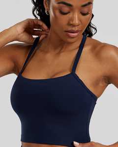 Soutien-gorge intégré pour femmes en bleu saphir personnalisé de qualité supérieure Crop Top 4 Way Stretch Buttery Soft Lightweight Fitness Crop Top Tees pour femmes - Product Image 3