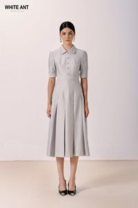 Vestido de precio de fábrica para mujer Botones frontales Orion Box Vestido plisado Tela ecológica Ropa de mujer Whiteant Vietnam Factory - Product Image 2