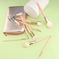 10pcs Set Kuas Makeup Warna Nude Bulu Sintetis Lembut dengan Tas Penyimpanan