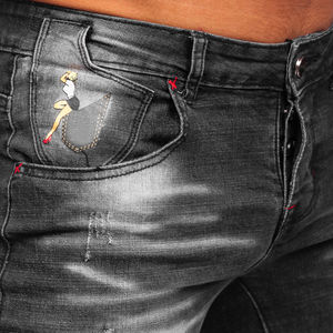 กางเกงยีนส์ผู้ชายสีทึบดีไซน์โลโก้ออกแบบได้ตามต้องการ - Product Image 5