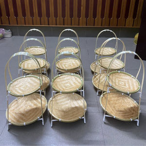 Round bamboo tiers tray bamboo storage basket handmade for fruit decoration kitchen custom size color sample available - Product Image 5