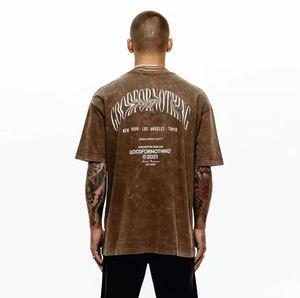 เสื้อยืดไหล่ปล่อยแนววินเทจเสื้อยืดผ้าฝ้าย100% เฮฟวี่เวตเสื้อยืดโลโก้ขนาดพิเศษสำหรับผู้ชาย - Product Image 2