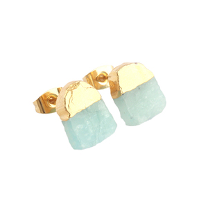 Boucles d'oreilles minimaliste en pierre de naissance, Amazonite brute naturelle, demi-or galvanisé, boucles d'oreilles Push Back, bijoux pour elle - Product Image 3
