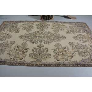 Alfombra de lana turca Vintage 5,5X9,7 pies estilo bohemio área rectangular grande Beige verde Patchwork 10mm de espesor látex para habitación cabecera - Product Image 3