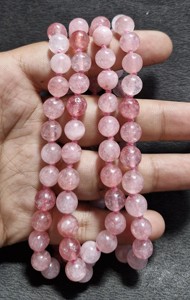 Collar de cuentas Japa Mala 108 más vendido, cuentas redondas de piedra de cuarzo rosa a precio mayorista - Product Image 6