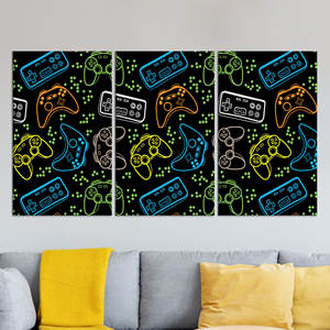 Décoration moderne et colorée pour console de jeux - Œuvre d'art imprimée sur toile pour salle de jeux, lot de 3 toiles - Product Image 1