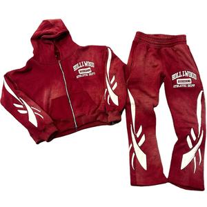 Chándal acampanado Serigrafía Pantalones de chándal apilados Estilo acampanado Alta calidad El más nuevo DTG DTF Chándales impresos Diseño de llama - Product Image 1