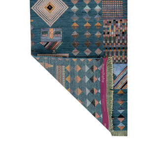 Tapis Manchaha bleu noué à la main en laine et soie de bambou, épaisseur 10 mm, motif géométrique abstrait, rectangulaire, pour la maison et le couloir, modèle Les-1448 - Product Image 5