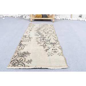 Alfombra turca Vintage 1,5X3,1 pies Beige negro patrón Floral clásico área grande rectángulo lana látex para decoración de habitación de pasillo - Product Image 1