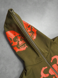 Sudadera con capucha y cremallera completa con estampado de calavera y pantalones de chándal con bolsillo de canguro Conjunto informal - Product Image 3