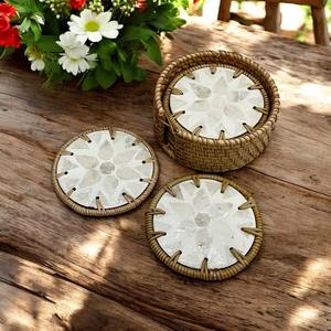 Artículos calientes Mezcla de ratán Madre de perla Juego de posavasos para taza de café Vajilla de cocina Tapete de taza de té tejido a mano Hecho en Vietnam - Product Image 5