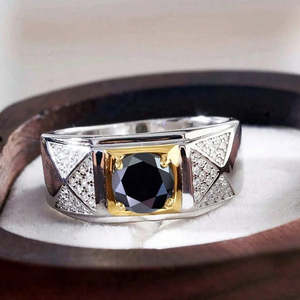 NOVAMART Fine Free Size Romantic Trendy Two Tone <b>Silver</b> Championship <b>Ring</b> for <b>Men</b> Inlaid with Black Diamond Gift Wholesale Expor - Product Image 2