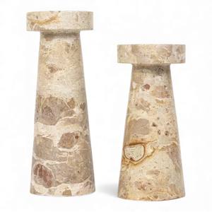 Par de Portavelas de Piedra Beige Natural con Forma Cónica y Estilo Rústico Moderno - Product Image 1