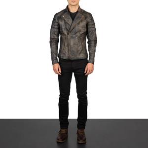 Veste en cuir vieilli noir vintage pour hommes, coupe ajustée, style motard matelassé avec poches zippées et finition rétro, commandes OEM - Product Image 6