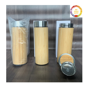 Thermos en bambou avec logo personnalisé, bouteille isolée sous vide, tasse de voyage en acier inoxydable pour le thé, le café et l'eau - Product Image 1