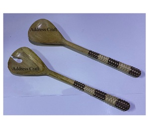 Vente chaude En Acier Inoxydable Salade Serveur Avec Rotin En Osier Poignée Salade Outil Salade Spinner SS Cuillère Fourchette Ensemble Cuisine Vaisselle - Product Image 2