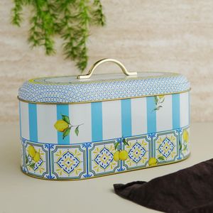 178x33x152mm elegante diseño Mediterráneo azul y blanco caja de pan de Metal con mango dorado almacenamiento de alimentos y contenedor - Product Image 1