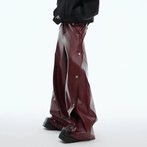 High Street hommes pantalons décontracté en cuir Pu boucle en métal couleur unie droite jambe large lâche mâle pantalon nouveau élégant 24E2354 - Product Image 4