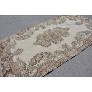 Alfombra turca vintage clásica beige marrón 5,8x10 pies lana hecha a mano diseño de retazos de área grande para sala de pasillo nuevo modelo de látex - Product Image 2