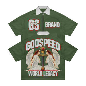 ที่กําหนดเอง 100% คุณภาพสูงหน้าจอพิมพ์ Crop Top Boxy Cotton Streetwearวินเทจซิปขึ้นผู้ชายสบายๆโปโลเสื้อยืด - Product Image 6