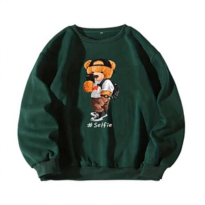 Sudadera con Capucha Verde Unisex de Alta Calidad, Estampado de Oso de Dibujos Animados, Cuello Redondo, Ropa Casual de Invierno, Estilo Único, Tejido de Algodón - Product Image 1