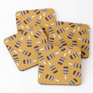 1417 Mango Wood/Acacia Wood Over Printed Tea Serving <b>Coasters</b> 4 Pieces <b>Set</b> - Product Image 1