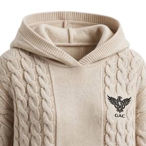 Sudadera con Capucha de Punto Trenzado Beige para Hombre, Jersey con Capucha de Manga Larga, Puños y Dobladillo Acanalados, Tejido Texturizado, Ropa Casual de Invierno para Calle - Product Image 5