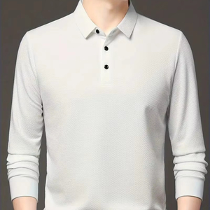 เสื้อเชิ้ตโปโลแขนยาวสำหรับผู้ชายเสื้อถักผ้าโพลีเอสเตอร์สีพื้นแบบลำลองแฟชั่นขายดี220กรัม - Product Image 1