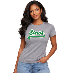 Camiseta Soror 08 gris acero, camiseta rosa y verde para mujer de la hermandad griega, ropa informal y elegante para uso diario - Product Image 1