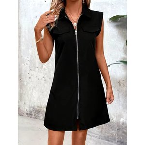 Robe courte en modal à manches courtes et col zippé sur le devant pour femme, 32346 - Product Image 2