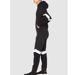 Mens Black And White Colorblock Full-Zip Tracksuit <b>Set</b> With Chevron Pattern Hoodie And <b>Matching</b> Cuffed <b>Joggers</b> Casual Streetwear - Product Image 2