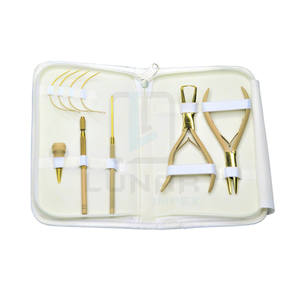 Kit de herramientas de extensión de cabello, Kit de herramientas para extensión de cabello en Color dorado bronceado con etiquetado de marca personalizado gratis, en caja - Product Image 2