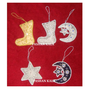 Different Design Handmade <b>Work</b> Zari Hand Embroidery Mix Color Christmas Hanging Ornaments For Christmas Tree Decoration Ornament - Product Image 1