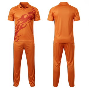 Ensemble de tenue de cricket sublimée pour hommes, maillot et pantalon orange respirant avec motif flamme rouge, vêtements d'équipe professionnels - Product Image 3