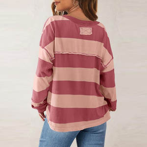 Sudaderas de gran tamaño a la moda para mujer, Tops informales de manga larga a rayas, jersey con hombros caídos y bloques de Color para Otoño Invierno - Product Image 5