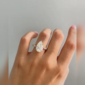 Luxury Pear Shaped Engagement Ring Gold Silver Platinum Setting marquise Accent <b>Stone</b> wholesale supplier - Product Image 1